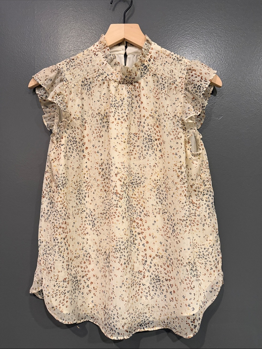 LOFT Cream Blouse with Multicolor Floral Dot Print